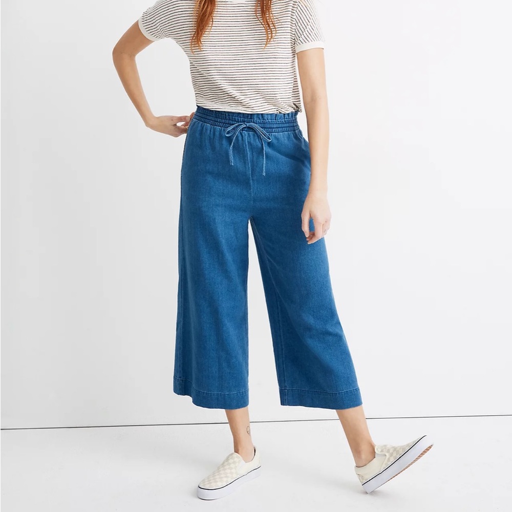 Madewell Indigo Smocked Huston Pull-On Crop Pants